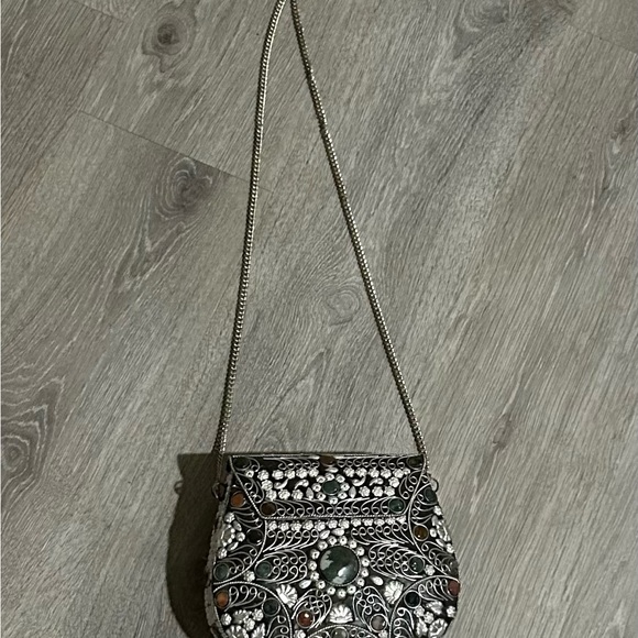 Sajai Intricate Silver and Green Crossbody Bag - Picture 3 of 3